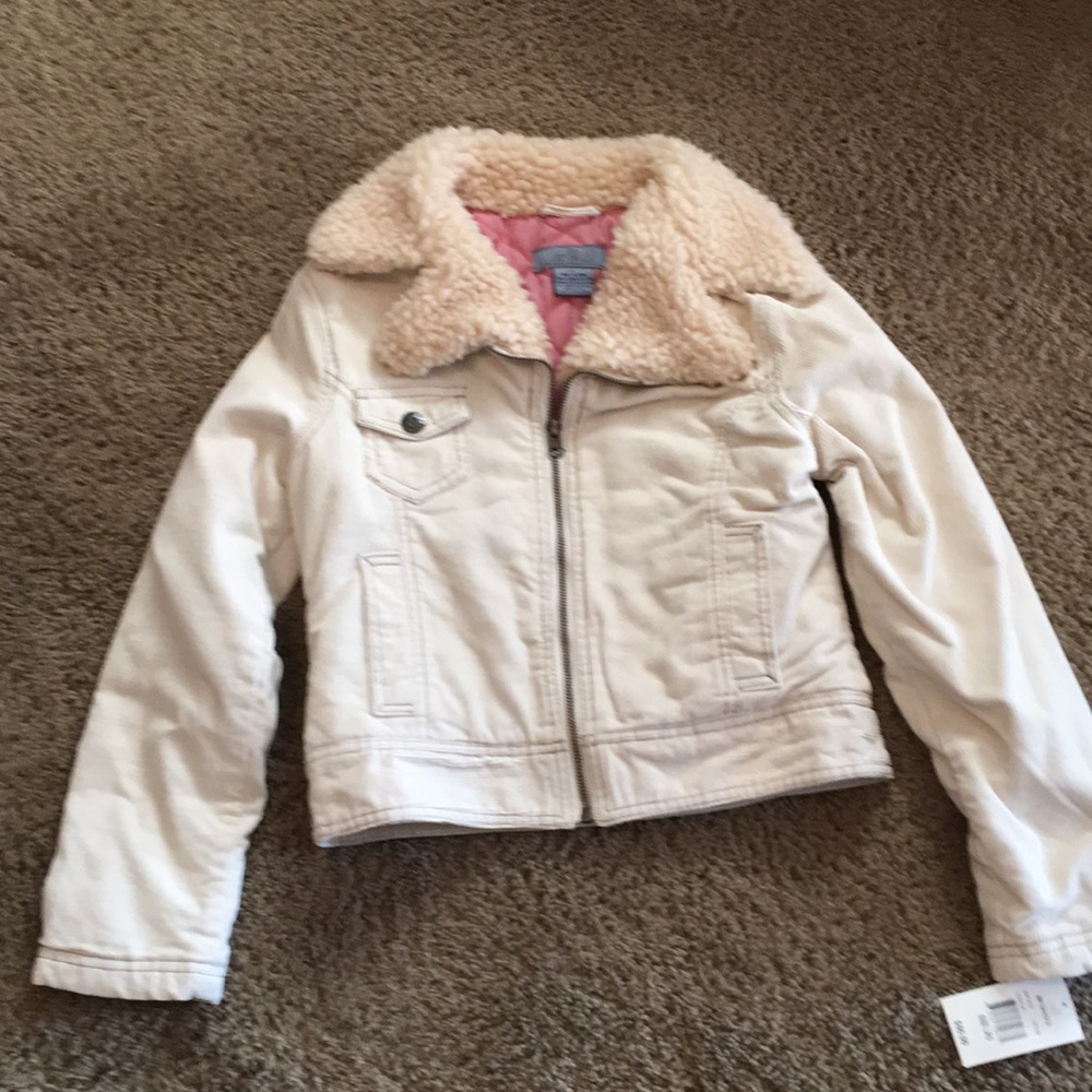 NWTa Girls BB Dakota cord zip up front lined jacket with fur collar Sz Large